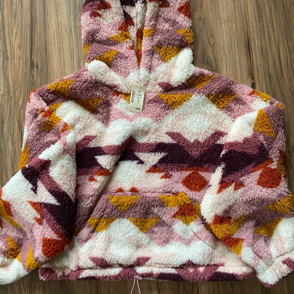 Aero Hooded Cropped Sherpa Aztec Western Mauve Nature Pullover Hoodie